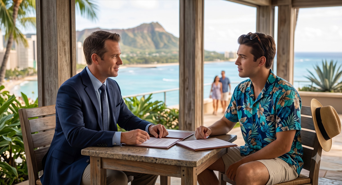 Attorney consulting with a client in Waikiki